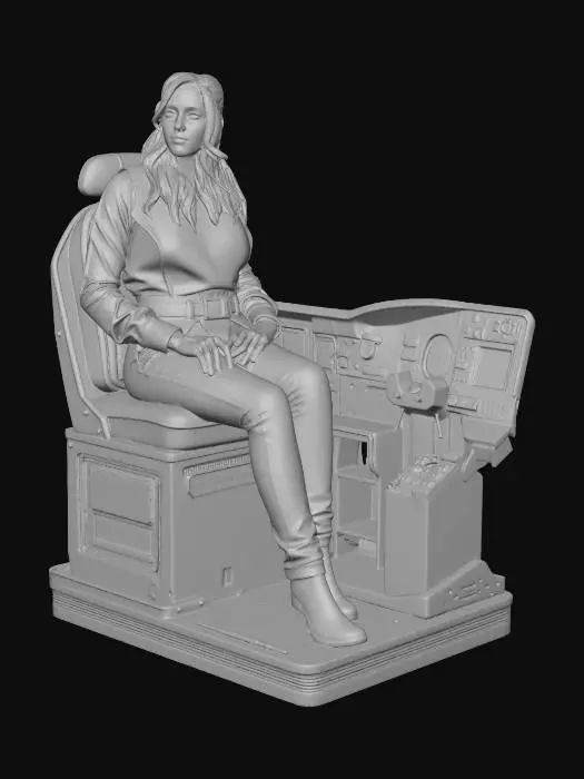 3D model for Female Hansel Solo sitting in the cockpit of the Millennium Falcon Spacecraft