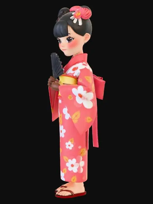 3D model for Japanese  girl wearing a ceremonial kimono