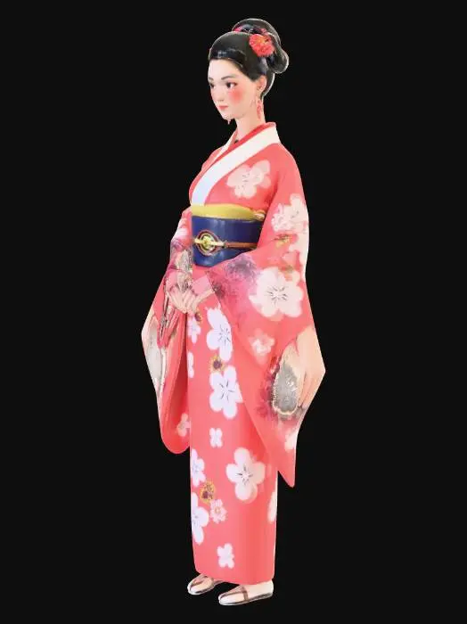 3D model for Japanese  woman wearing a ceremonial kimono