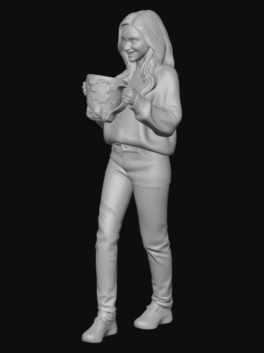3D model for woman drinking a massively 
huge cup of coffee