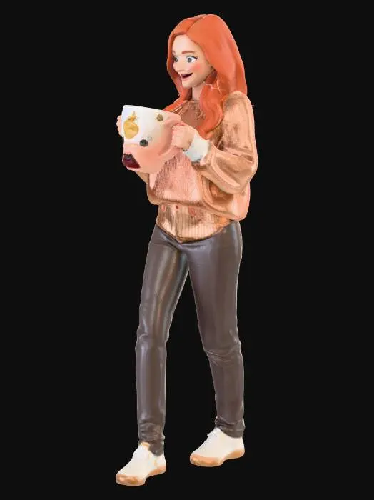 3D model for woman drinking a massively 
huge cup of coffee