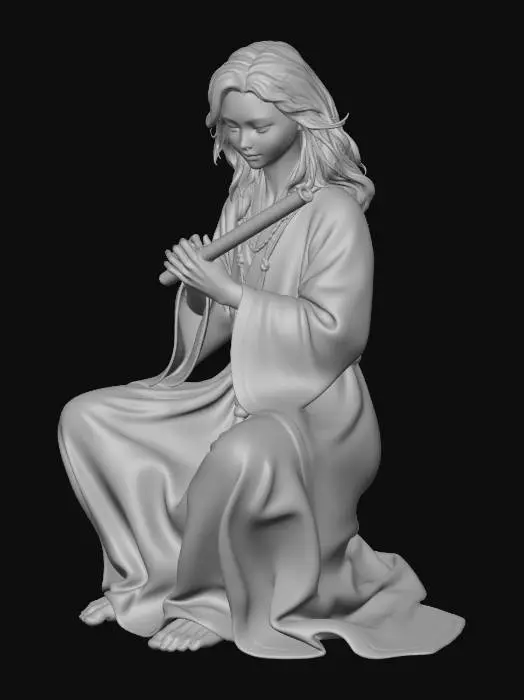3D model for mystical person playing panpipes