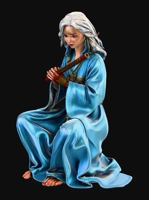3D model for mystical person playing panpipes