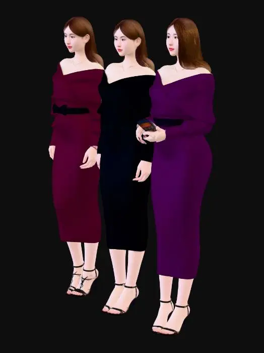 3D model for Trio in Ribbed Knit Dresses