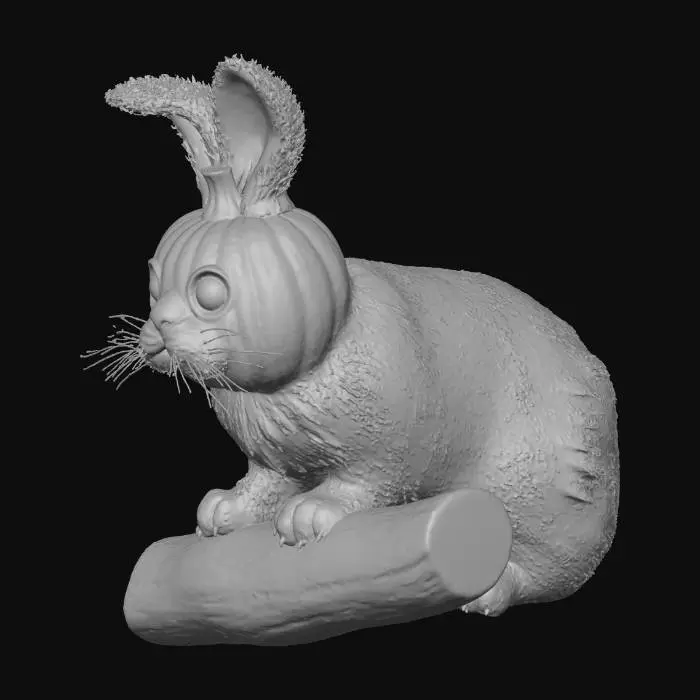 3D model for halloween easter bunny hopping over a log the bunny must have a pumpkin head attached to the bunny body.