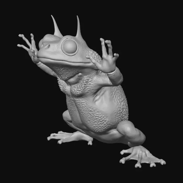 3D model for small horned toad standing on its hind legs in a dungeons and dragons style