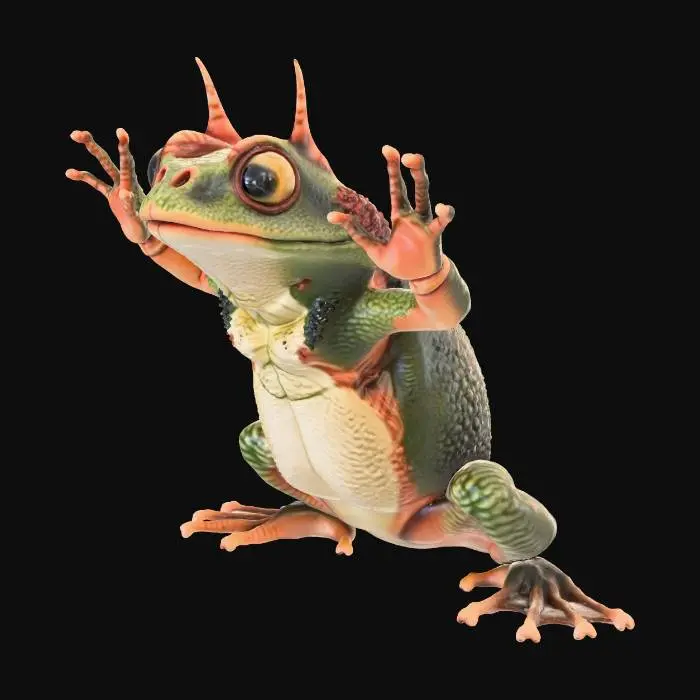 3D model for small horned toad standing on its hind legs in a dungeons and dragons style