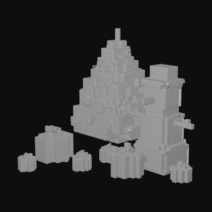 3D model for large pixel squares creating a christmas scene