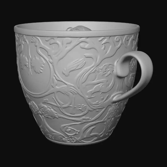 3D model for woman swimming inside a  massively 
huge cup of coffee
