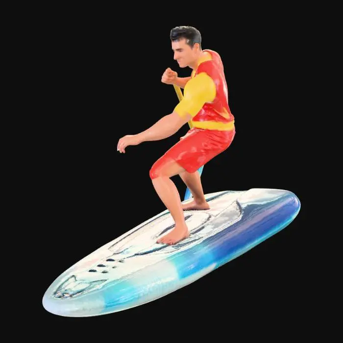 3D model for Bondi lifeguard paddling out into the surf saving a person dragging them onto the surfboard