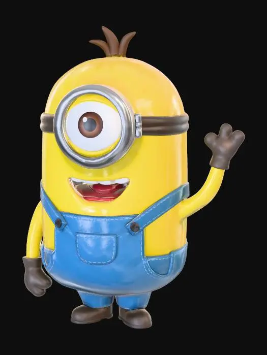 3D model for Crea imagen frontal de Stuart de los minion con un solo ojo, una pose simpática para mi hija de 10 años. La imagen debe tener volúmenes 3d para posterior diseño en 3d