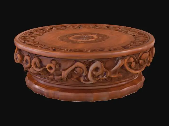 3D model for fancy carved round wood base for statue