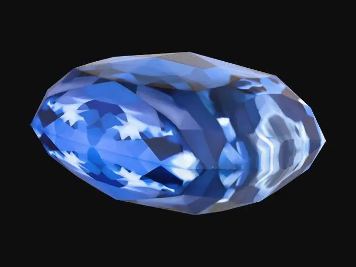 3D model for a cushion faseted blue sapphire seen from the side