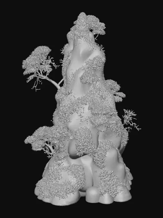 3D model for a triangle of land with bushes and trees from jurassic