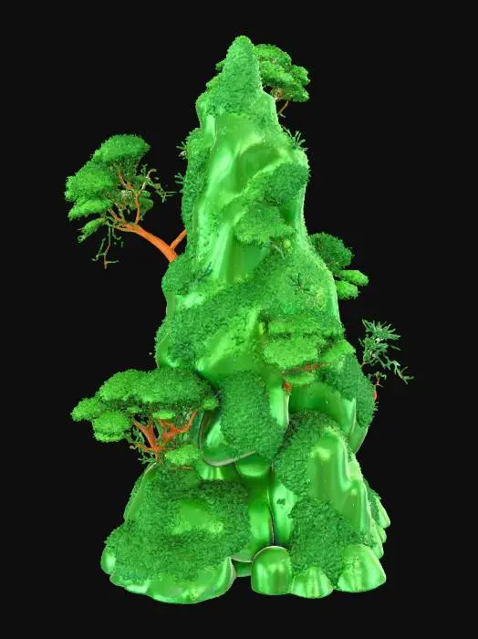 3D model for a triangle of land with bushes and trees from jurassic