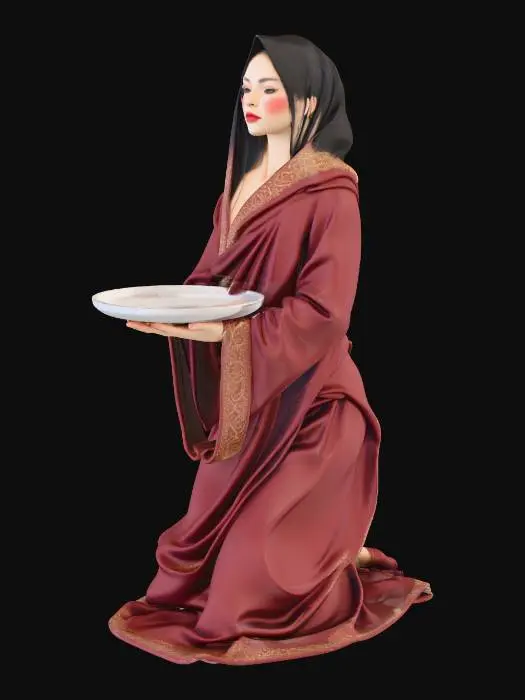3D model for Kneeling silk slave holding a silver platter