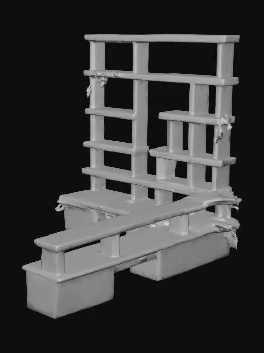 3D model for Rustic wooden room-divider bench with built-in shelves