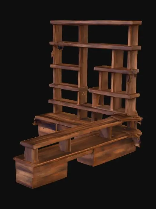 3D model for Rustic wooden room-divider bench with built-in shelves