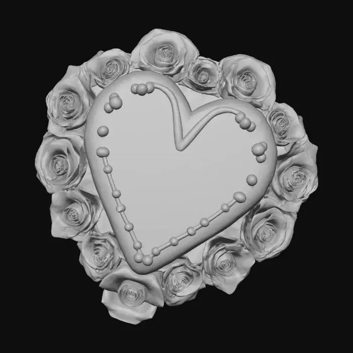 3D model for heart shape cake with many 
red roses around the base and side and flat top