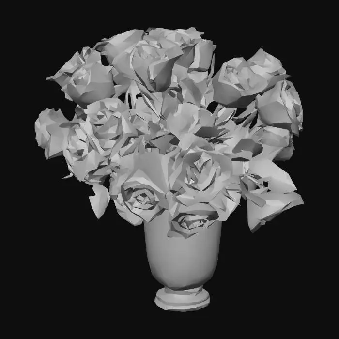 3D model for bouquet of red roses in a fancy rose 
glass vASE