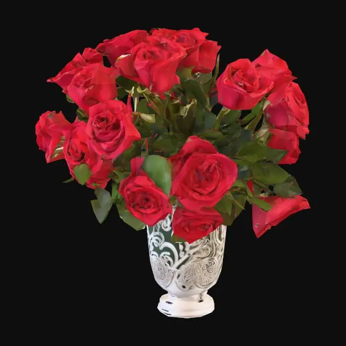 3D model for bouquet of red roses in a fancy rose 
glass vASE