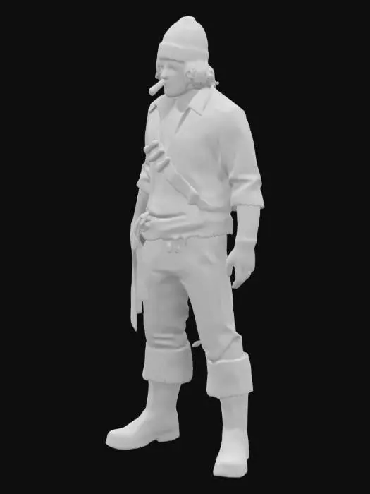 3D model for Millennial hipster pirate with a peg leg, smoking a vape, too cool for the pirate ship, photorealistic, ultra-poly, suitable for integration into UE5

