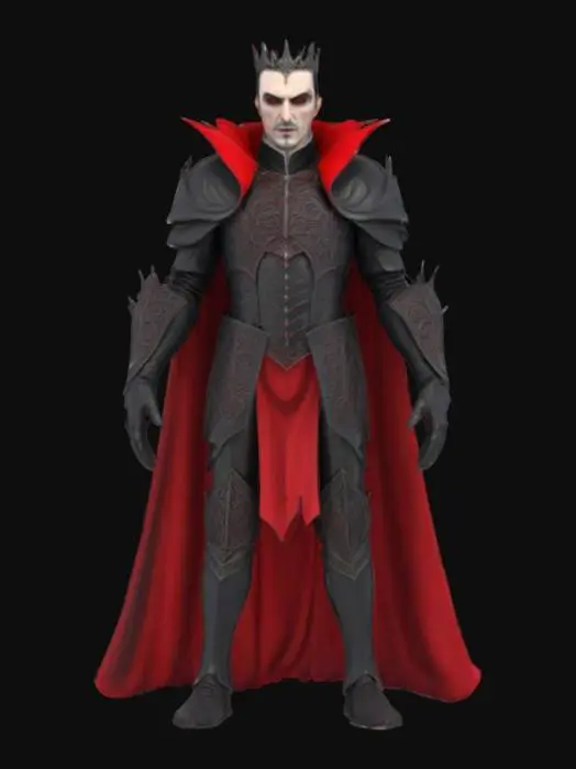 3D model for [Romania] A semi-realistic 3D stylized model of Dracula, the legendary vampire lord from Romania, wearing an ornate black and crimson armor with intricate gothic engravings, a flowing blood-red cape, and a regal silver crown. His pale skin glows faintly under his raven-black hair, and his piercing red eyes shine with an otherworldly intensity. Long sharp fangs protrude from a subtle smirk. His posture is commanding and aristocratic, embodying the ancient darkness of Transylvania. Designed for 3D modeling and animation workflows, highly detailed and ready for rigging.
, #AroundTheWorld#