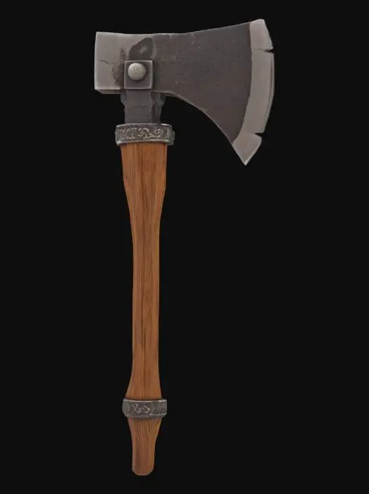 3D model for [Romania] Highly detailed Dacian battle axe, forged from darkened iron with heavy micro-scratches, small chipped edges, and realistic rust accents. The curved blade features a reinforced, slightly ornate socket, mounted on an aged oak wood handle with deep wood grain, splintered areas, and polished worn grip. The handle is medium-to-dark brown with slight blackened discolorations around the grip. Carved tribal markings optional.
Designed for high-poly, cinematic 3D models with full PBR texture sets (metalness, roughness, normal, AO maps). Inspired by Dacian archaeological artifacts and Viking axe craftsmanship, but with a thinner, more elegant silhouette. , #AroundTheWorld#