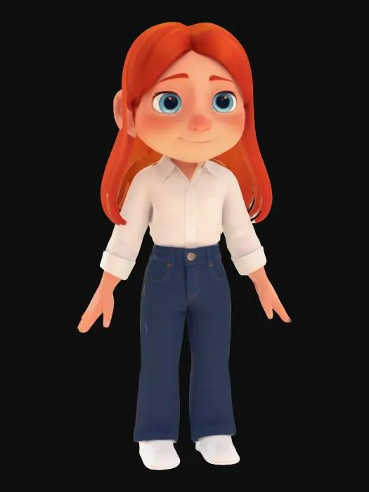 3D model for Animated Character in Denim and Cream