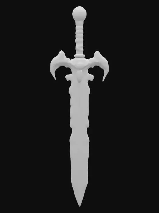 3D model for A mythological sword designed in the shape of a phallic symbol, forged from dark obsidian metal with a glossy surface and crimson glowing veins along the blade. The hilt is sculpted to resemble anatomically explicit shapes, complete with engraved runes and textured leather wrapping. The guard features curved, horn-like extensions for dramatic effect, and the pommel ends in a spherical gem with a red pulsating glow. This weapon is rooted in ancient cult symbolism, standing upright as if embedded in stone, representing forbidden power and dark rituals. Designed in a semi-realistic 3D stylized style