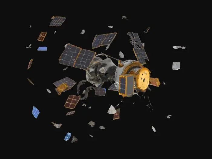 3D model for Basura espacial flotando en la órbita de la tierra, restos de satélites destruidos o cosas relacionadas con basura espacial.