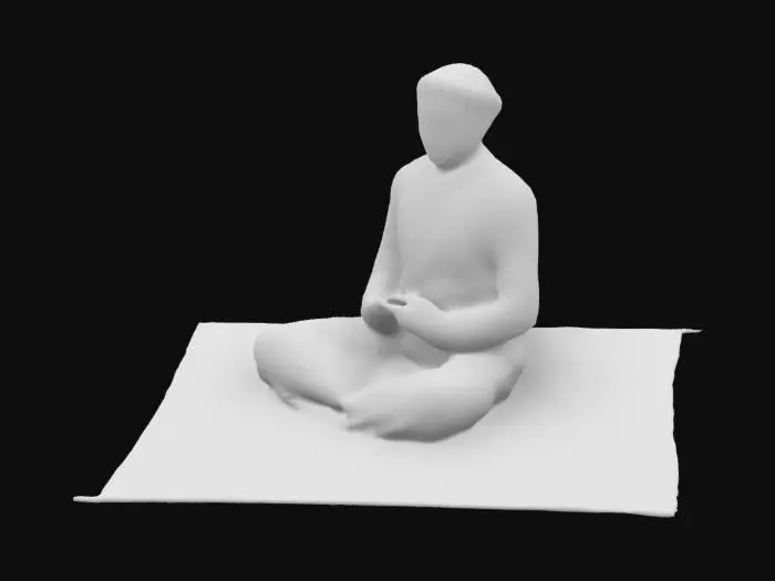 3D model for an arabic man praying on the carpet, prostration on the ground.
