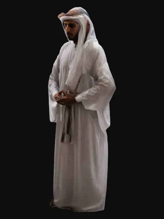3D model for an arabic man standing up in a mosque and praying
