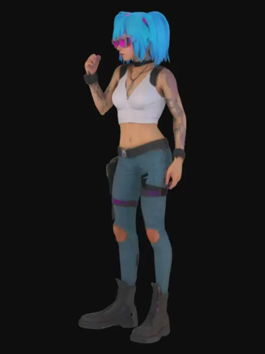 3D model for персонаж Ребекка из аниме киберпанк в стиле Джинкс из Аркейна