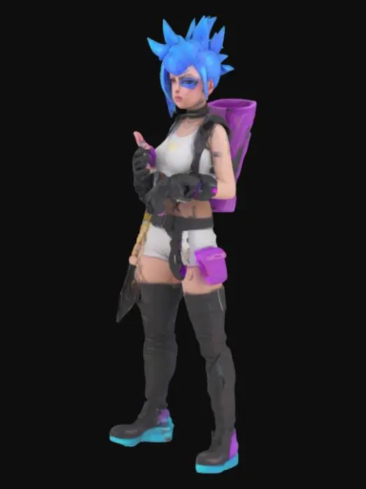 3D model for персонаж Ребекка в перчатках из аниме киберпанк в стиле Джинкс из Аркейна