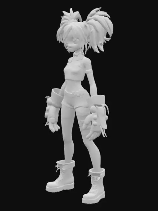 3D model for персонаж Джинкс в перчатках в стиле Ребекки из аниме киберпанк