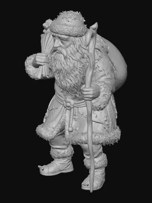 3D model for tired santa claus, real "joulupukki", dressed in old turf, carrying coal