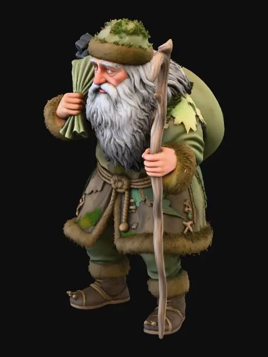 3D model for tired santa claus, real "joulupukki", dressed in old turf, carrying coal