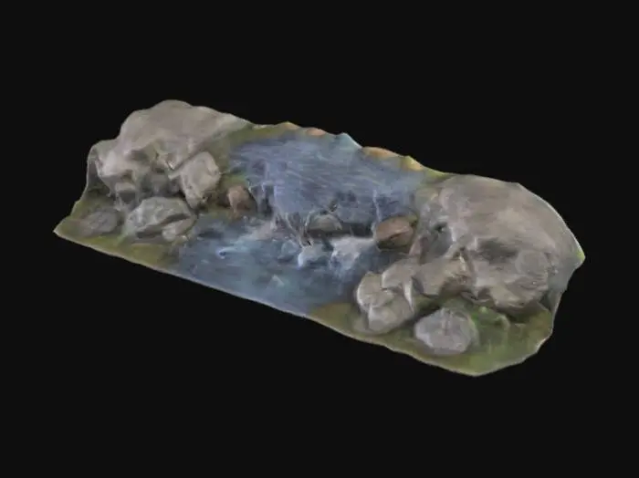 3D model for create a small stream lined by rocks