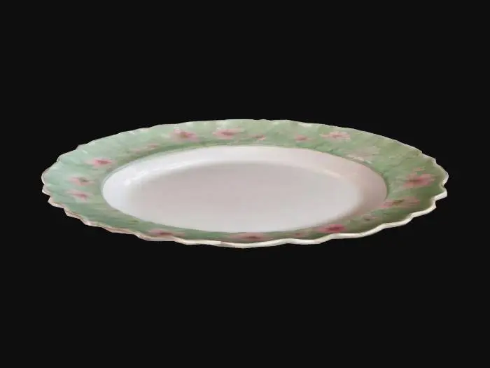 3D model for porcelain plate, delicate pink and green flowers surround the edge

