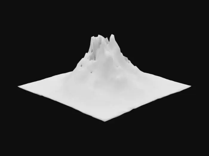 3D model for active volcano with a conical shape, wide base, and steep slopes. Include a jagged crater at the top with glowing lava inside. Add cracks and lava flows down the sides, emitting smoke and ash from the peak. Apply dark, rocky textures for the surface with glowing bioluminescent red-orange highlights around the lava areas. Surround the volcano with scorched terrain and minimal vegetation
