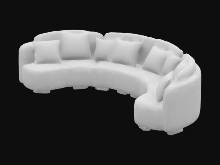 3D model for A luxurious Claunch 11-piece round velvet sofa in a rich, retro 1970s avocado green color, arranged in a stunning circular formation. The plush velvet upholstery, in a deep mustard yellow hue, exudes vintage charm, with tufted cushions and a low-profile silhouette that invites relaxation.
