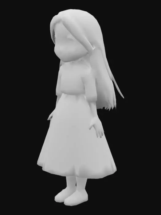 3D model for #warm tone#, Photo realistic 10 year old blonde girl wearing a pioneer dress, light blue dress, brown shoes, A-pose, hyper detailed realistic face, high quality textures. Full Body, her hair is long, Ultra Realistic, Highly Detailed