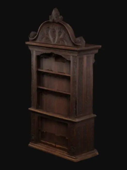 3D model for dark brown ornate wooden book case
