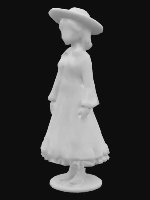 3D model for Western figurine fantasy dnd woman wearing a prairie dress and sun bonnet, hero in dynamic pose with base in natural realistic colors