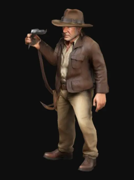 3D model for 3D image of Indiana Jones, highly detailed, well lit, Harrison Ford lookalike 36 years old

