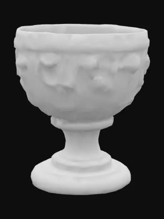 3D model for ancient holy grail made of sandstone, one side is cracked and chipped