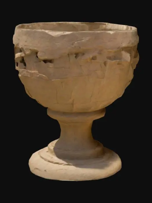 3D model for ancient holy grail made of sandstone, one side is cracked and chipped