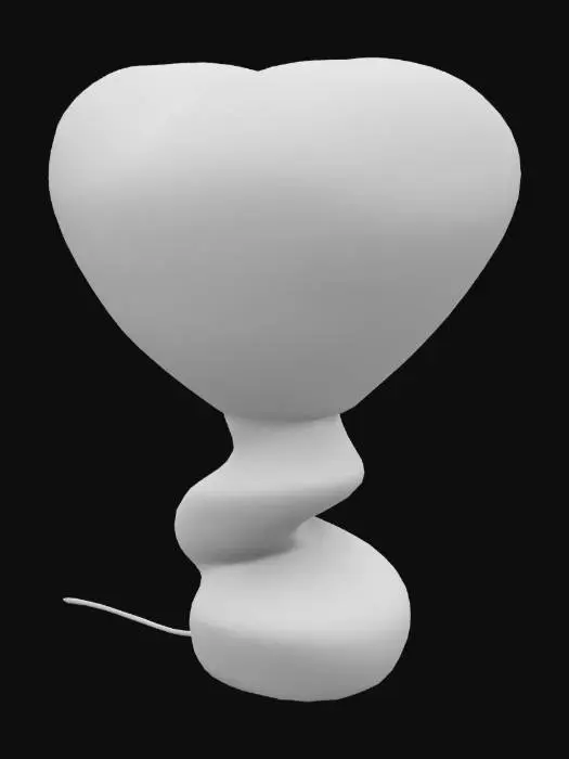 3D model for A funky, retro 1970s lamp with a bold, sculptural design, glowing warmly. The lamp features a curvy, heart-shaped shade in a rich pink or burnt red hue, casting a soft, diffused light. Its glossy, ceramic or chrome base has an organic, fluid form, complementing the groovy aesthetic of the era. #valentine#
 