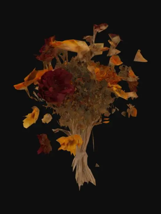 3D model for A bouquet of dried flowers, in the color of fall, held together by a string

